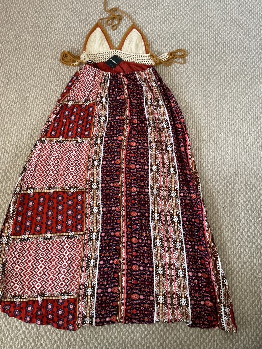 Forever 21 Red and Cream Boho Maxi Dress